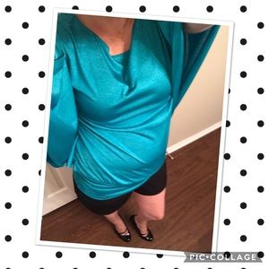 Turquoise Shimmery Split-Sleeve Blouse